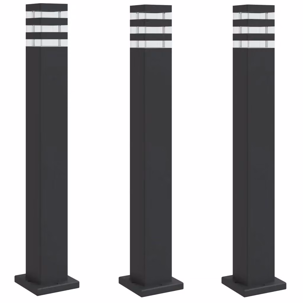 Set di 3 lampade da terra per esterni vidaXL in alluminio e plastica, colore nero, Altezza: 80 cm – 2