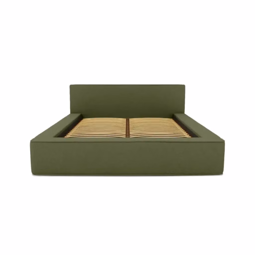 Letto contenitore VELORA Meublorama verde in tessuto bouclé e velluto con rete sollevabile L/P/H: 140 x 200 x 86 cm – 2
