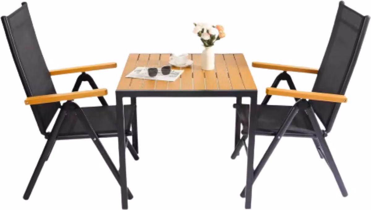 Set da balcone 3 pezzi – Tavolo da giardino in alluminio con 2 sedie pieghevoli – Schienale regolabile in 7 posizioni – Set da salotto per balcone