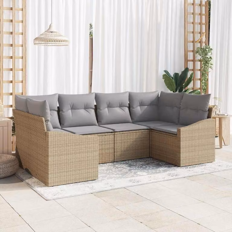 Maison Exclusive - Set da giardino composto da 6 pezzi. Divano in rattan sintetico, color beige e grigio chiaro