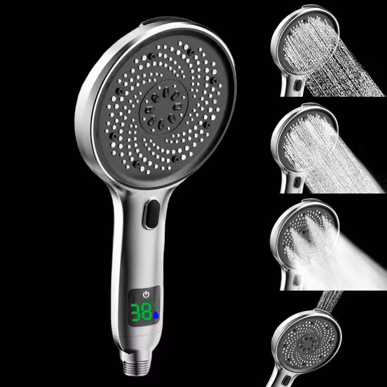 Doccia con indicatore di temperatura, 4 modalità di erogazione, LED, filtro e finitura cromata