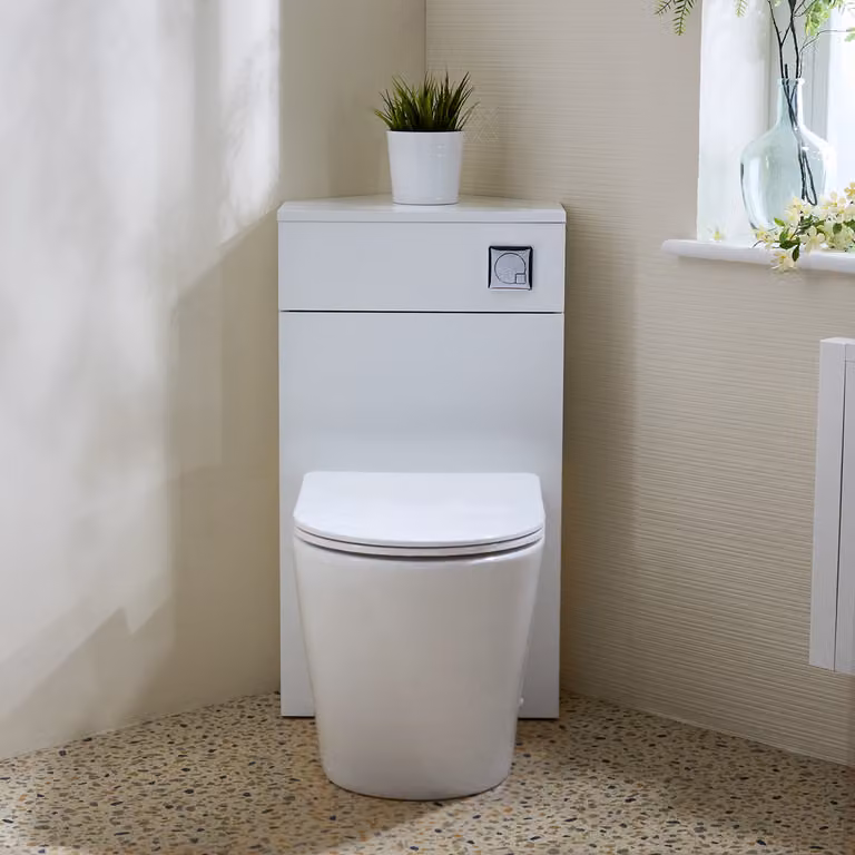 Unità WC Angolare per WC Bianco con Sanitario Colby - con Pulsante di Scarico Cromato - Cluo