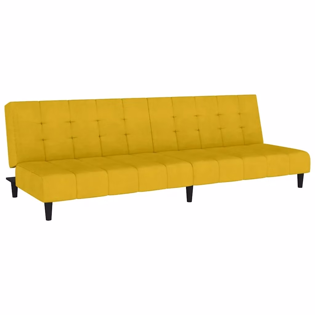 Divano Letto Click Clack vidaXL in Velluto Giallo con Struttura in Legno Solido e Poggiatesta Regolabile, Dimensioni Letto: 100 x 200 cm – 2