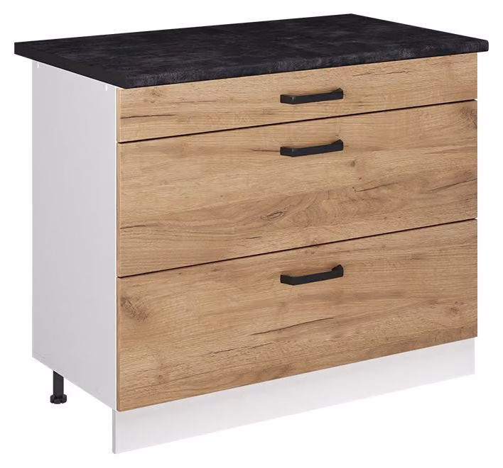 Mobiletto base per cucina Vicco R-Line Rovere dorato/Bianco 100 cm piano di lavoro Antracite, Model 71500