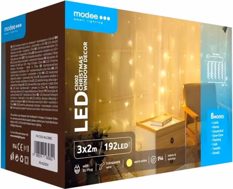 Modee Lighting Tenda LED 192 LED 3x2m bianco caldo