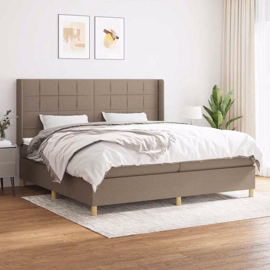 vidaXL Giroletto a Molle Ibrido con Materasso in Tessuto Beige e Bianco, L/P: 200 x 200 cm – 1