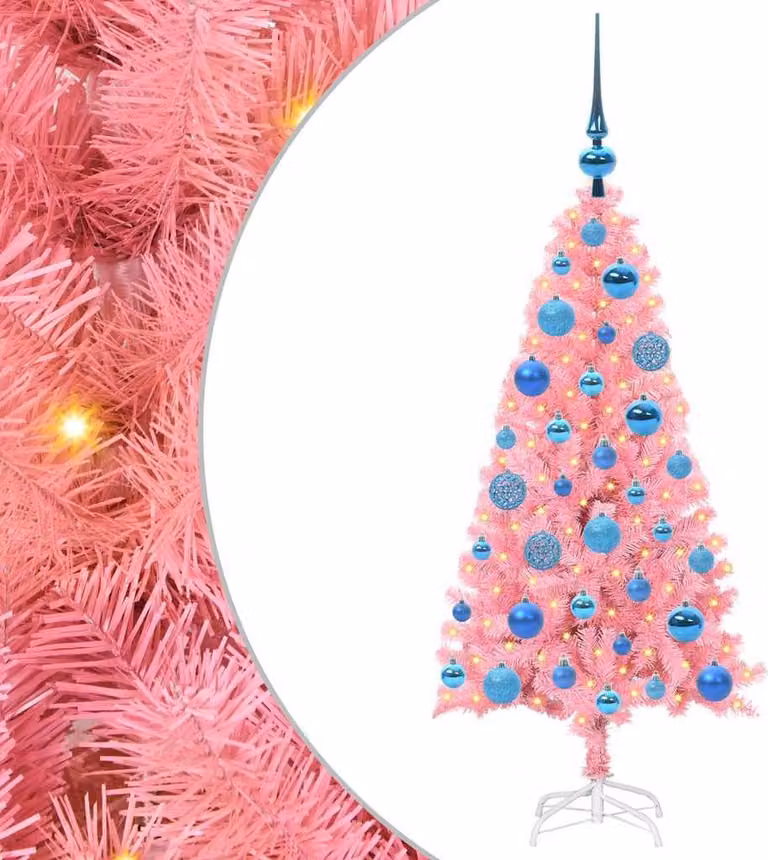 Albero di Natale con 150 LED con supporto Rosa 120 cm PVC