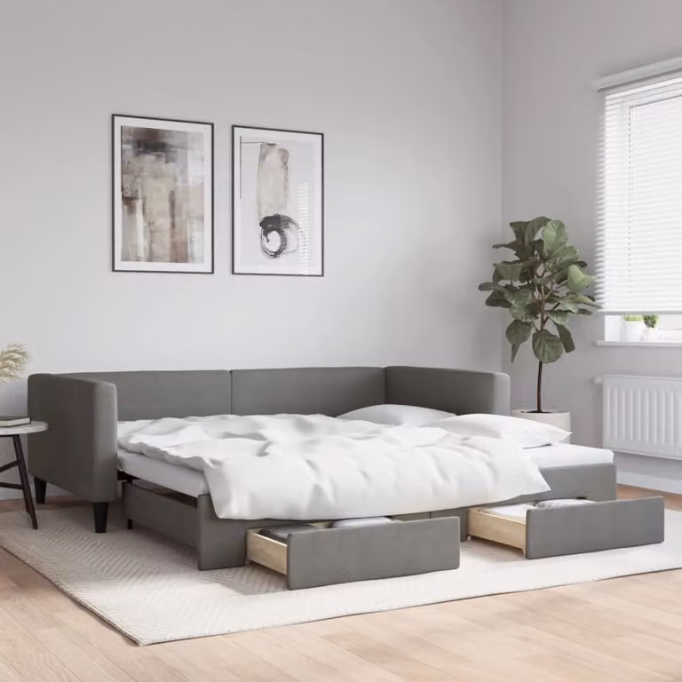 vidaXL Divano Letto Moderno con Cassetti Estraibili in Tessuto Grigio L: 200 cm, P: 100 cm, H: 68 cm