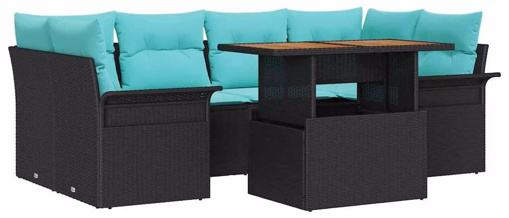 Set Divano da Giardino con archiviazione 7 pcs Nero Poly Rattan
