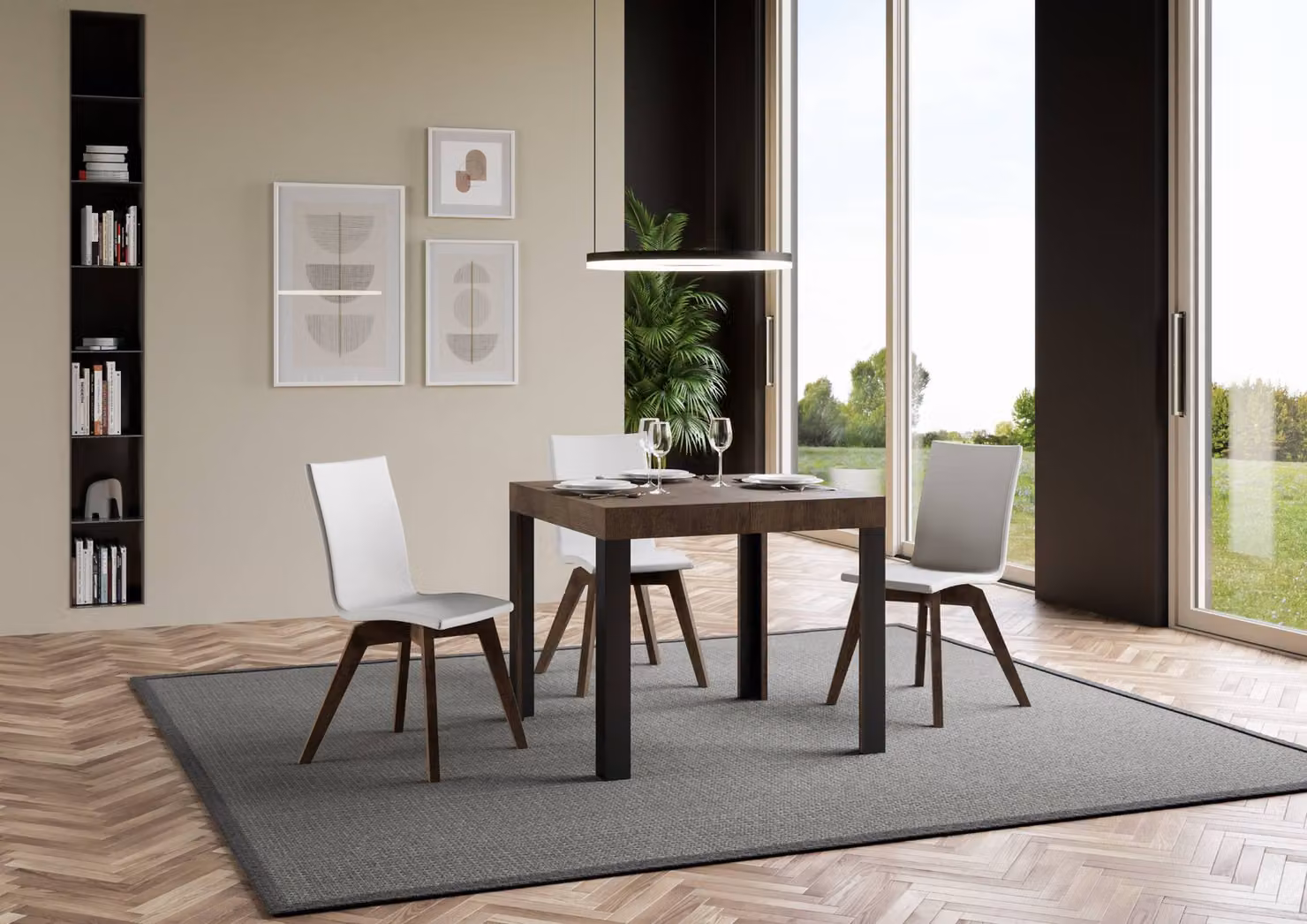 ITAMOBY - Tavolo allungabile 90/246x90 cm Linea noce gambe antracite