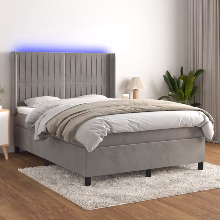 Letto Ibrido con Materasso e Illuminazione LED vidaXL in Velluto Grigio 140x190 cm