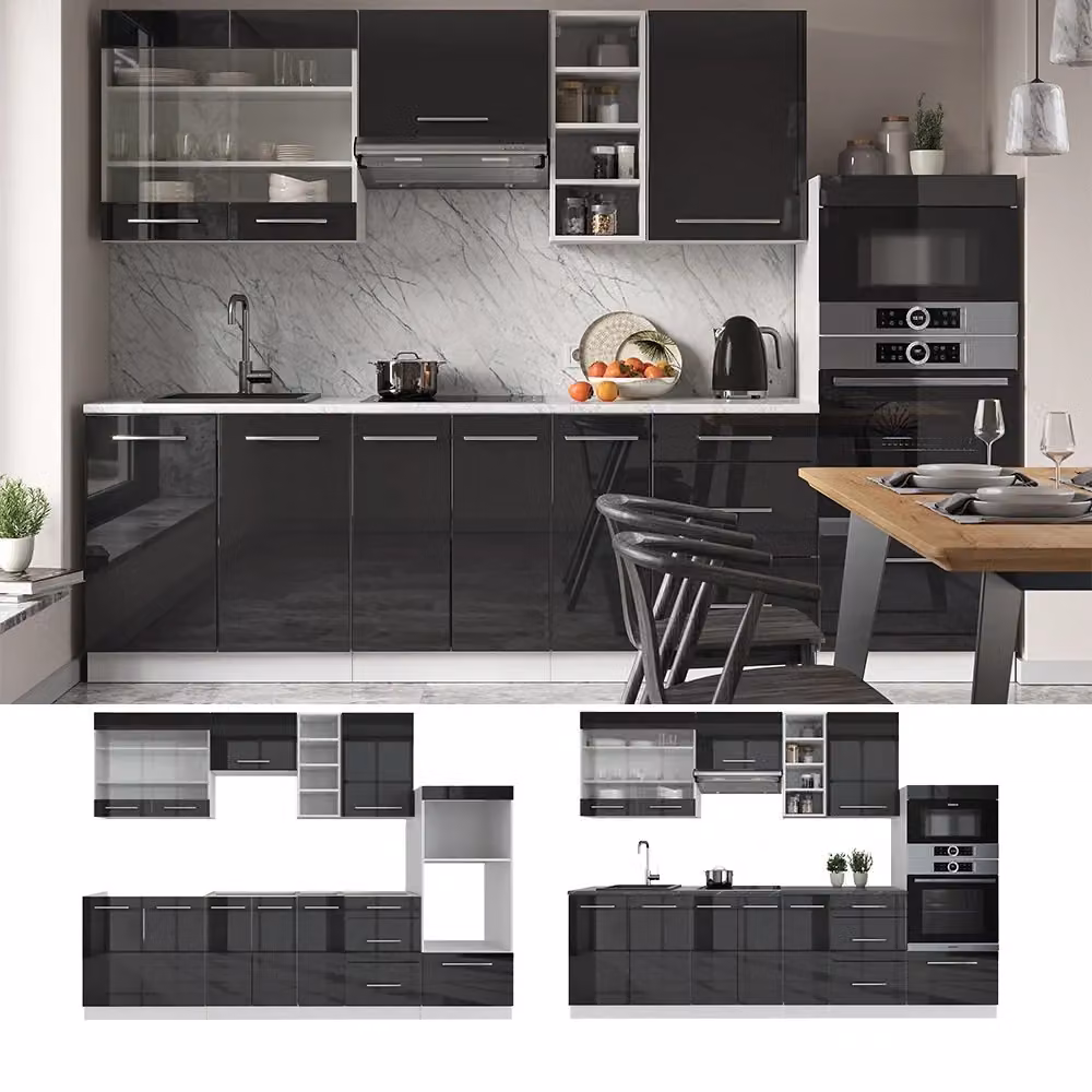 Cucina componibile moderna Fame-Line Vicco Antracite lucido e Bianco, L: 280 cm – 2