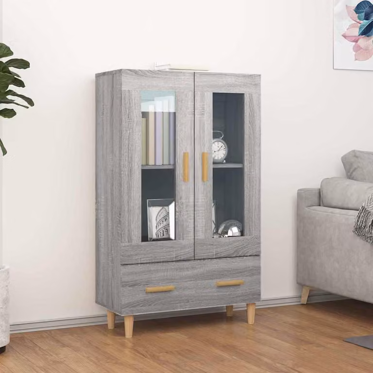 Credenza vidaXL in Legno Multistrato Grigio Sonoma con Vetro, L 70 cm x P 31 cm x H 115 cm