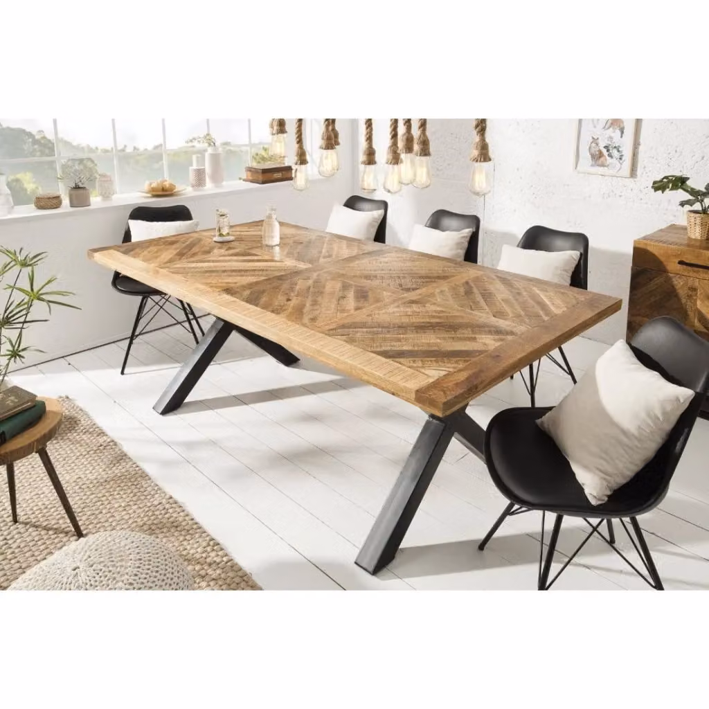 Tavolo da pranzo rettangolare Meublorama ZAREL in legno di mango e metallo nero e marrone – 2