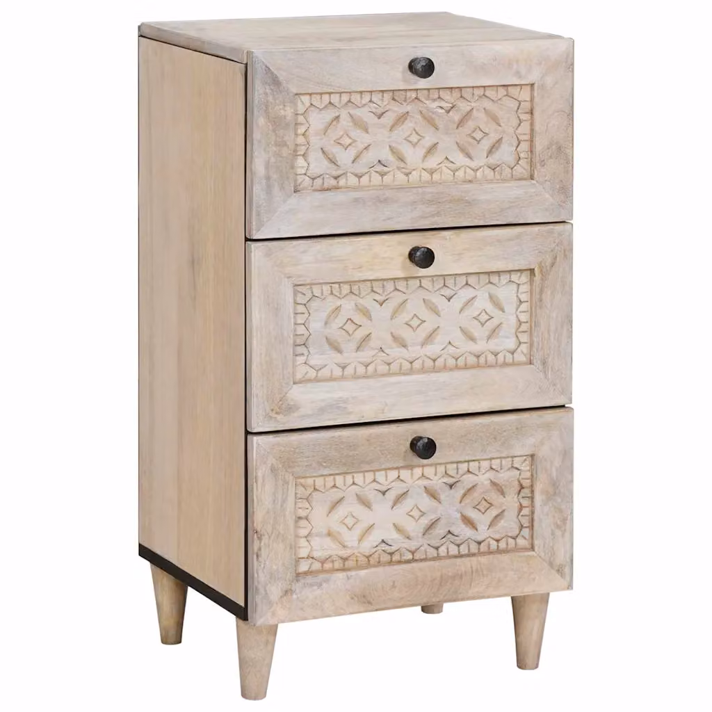 Credenza moderna vidaXL in legno di mango con cassetto, Bianco e Beige, L: 33.5 cm, P: 40 cm, H: 75 cm