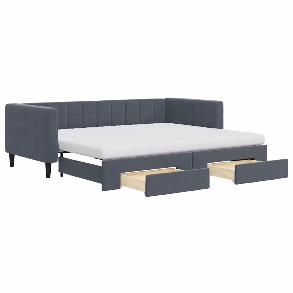 Divano Letto Estraibile con Cassetti vidaXL in Velluto Grigio L/P/H: 223 x 90 x 68 cm – 2