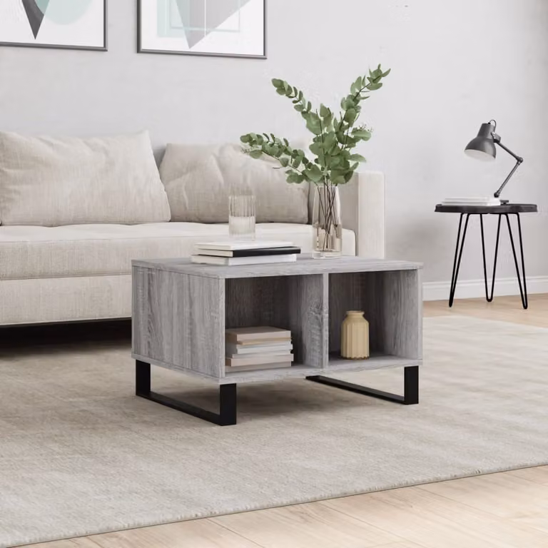 vidaXL Tavolino da salotto moderno in MDF e metallo grigio L: 60 cm, P: 50 cm, H: 36,5 cm