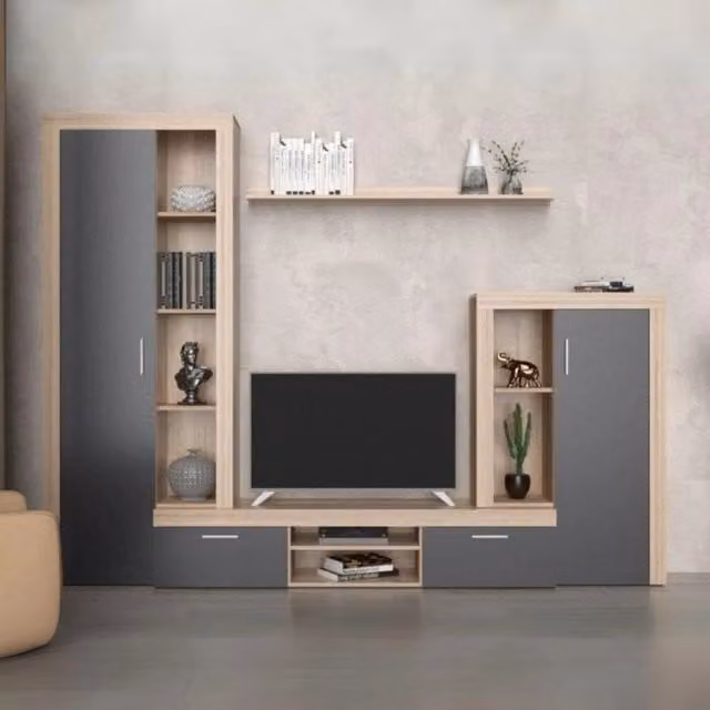 Parete attrezzata Nobel 263,1x40x202h colore rovere sonoma e grafite