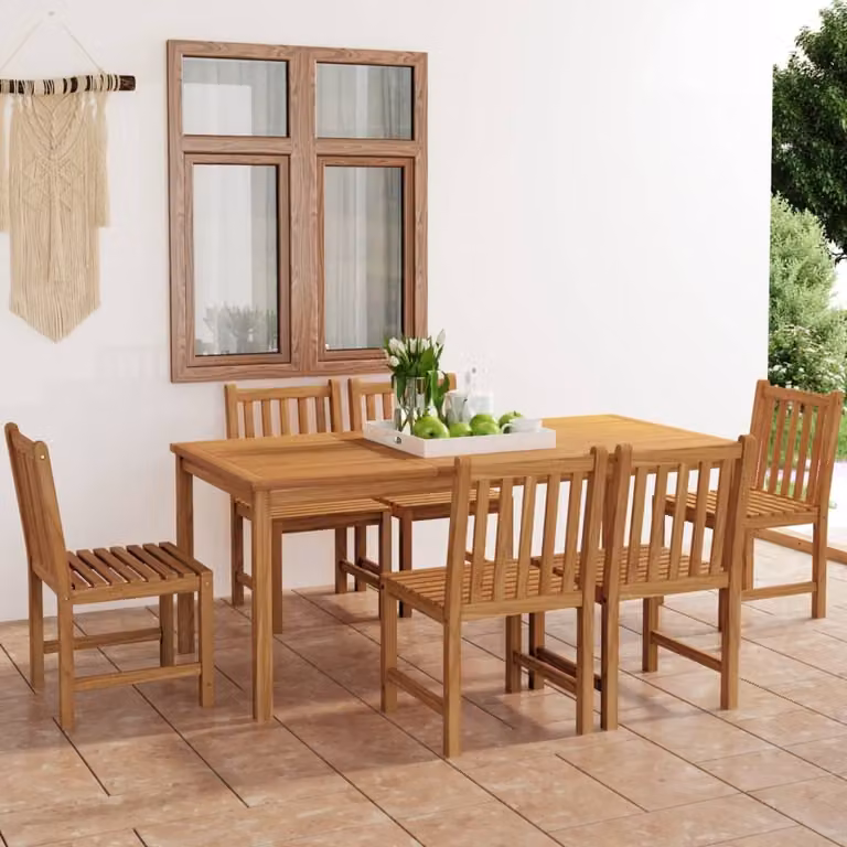 The Living Store 7 pezzi. Set da pranzo da giardino in legno massiccio teak