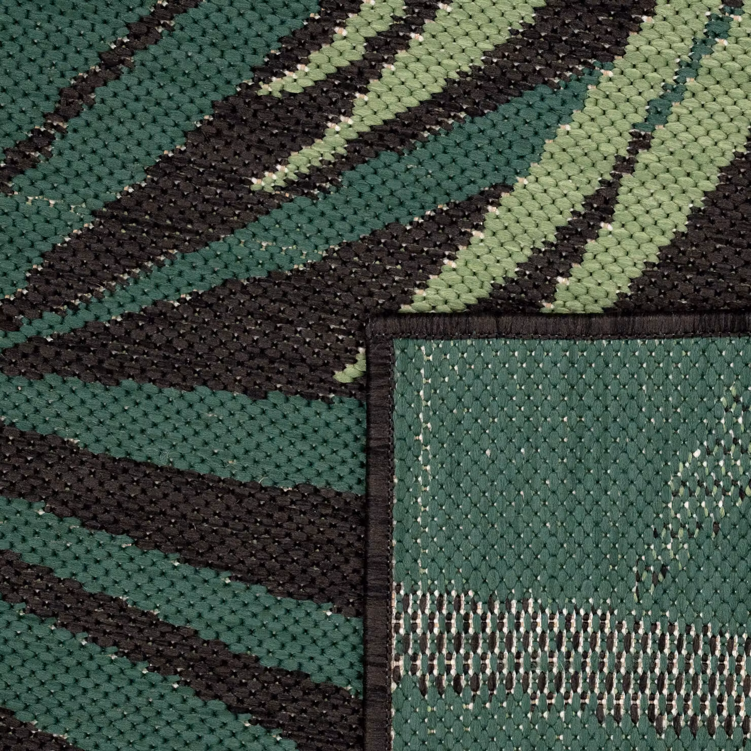 Tappeto rotondo Ostenza per interni ed esterni con motivo floreale, nero, verde e beige, Diametro: 120 cm – 3
