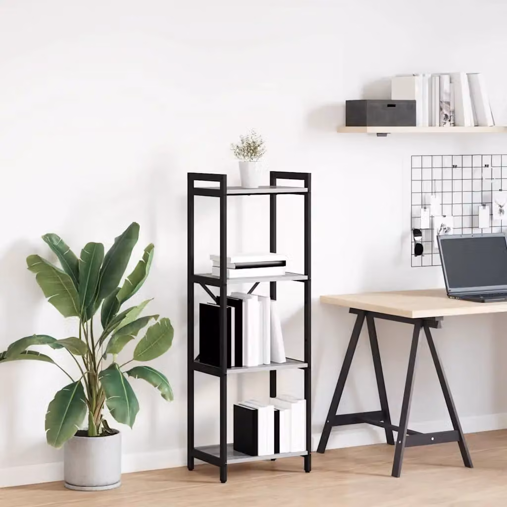Libreria industrial vidaXL in MDF e metallo, Grigio e Nero, L 40 cm x P 30 cm x H 119 cm