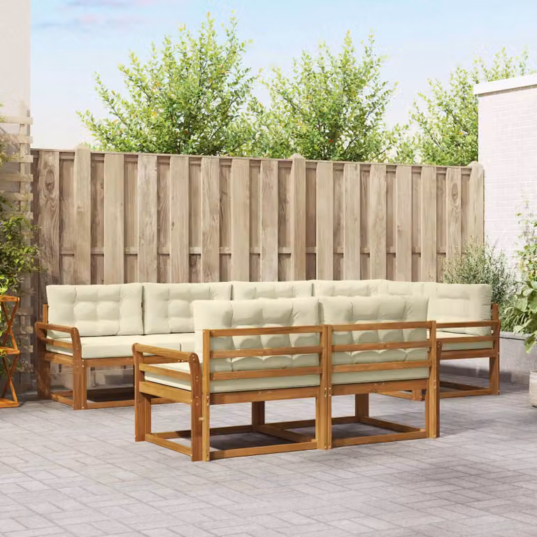 Set di divani da esterno vidaXL a forma di U in legno di acacia con cuscini, 8 pezzi, Marrone e Beige