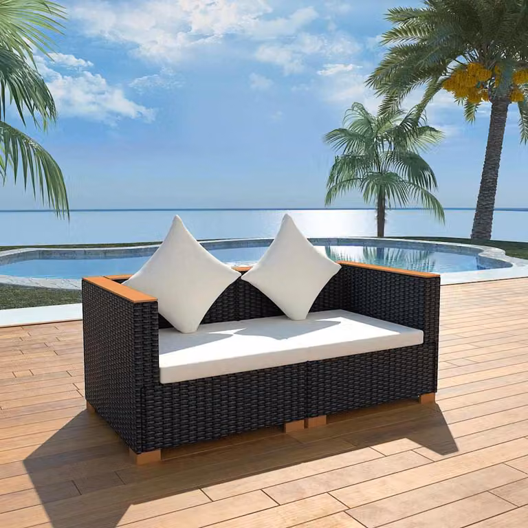 Divano da giardino moderno vidaXL in polyrattan nero e metallo