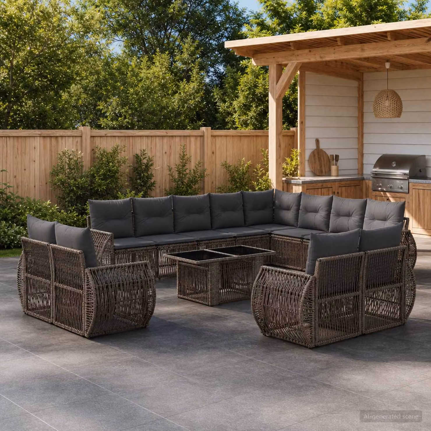 Set Divano da Giardino vidaXL 13 pz in Polyrattan Grigio e Antracite con Tavolino e Cuscini