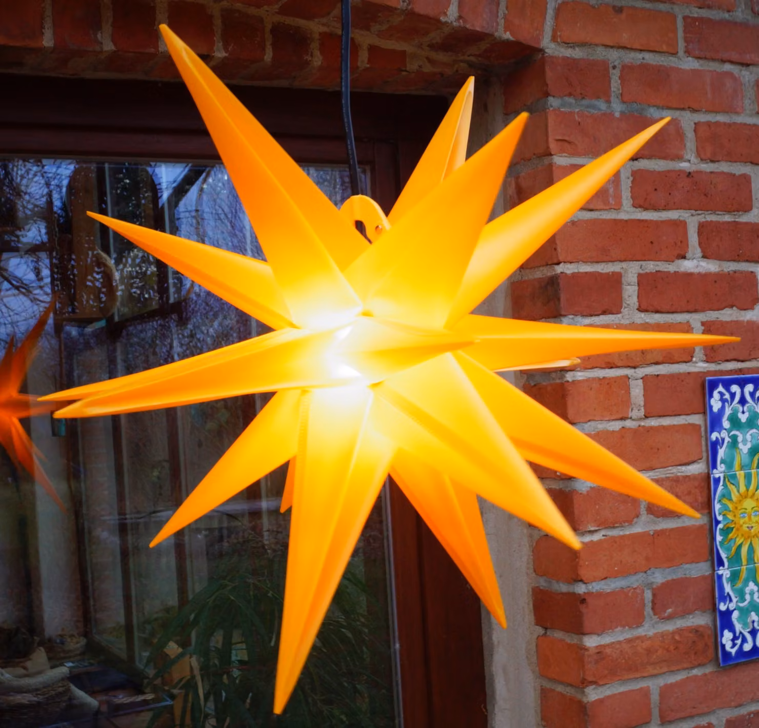 stella 3D a batteria da esterno Kaspar, stella di Natale, stella pieghevole con 18 punte Incl. cavo da 7 m e lampadina LED - Ø 55 cm 4xAA giallo, plastica, stella di Natale, stella dell'Avvento