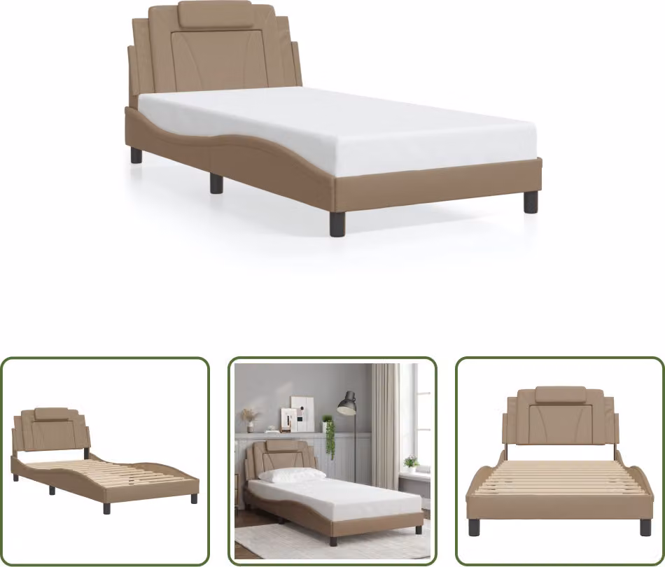 The Living Store Giroletto con testiera cappuccino-marrone 100x200 cm in ecopelle