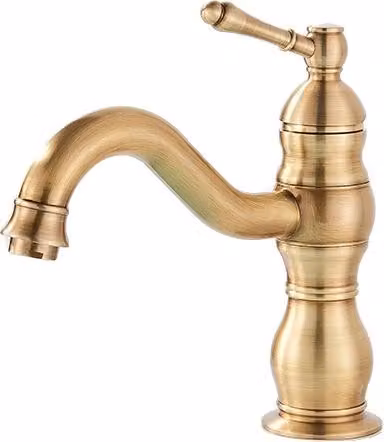 Rubinetto lavabo, ottone antico, maniglia singola, ottone antico corto
