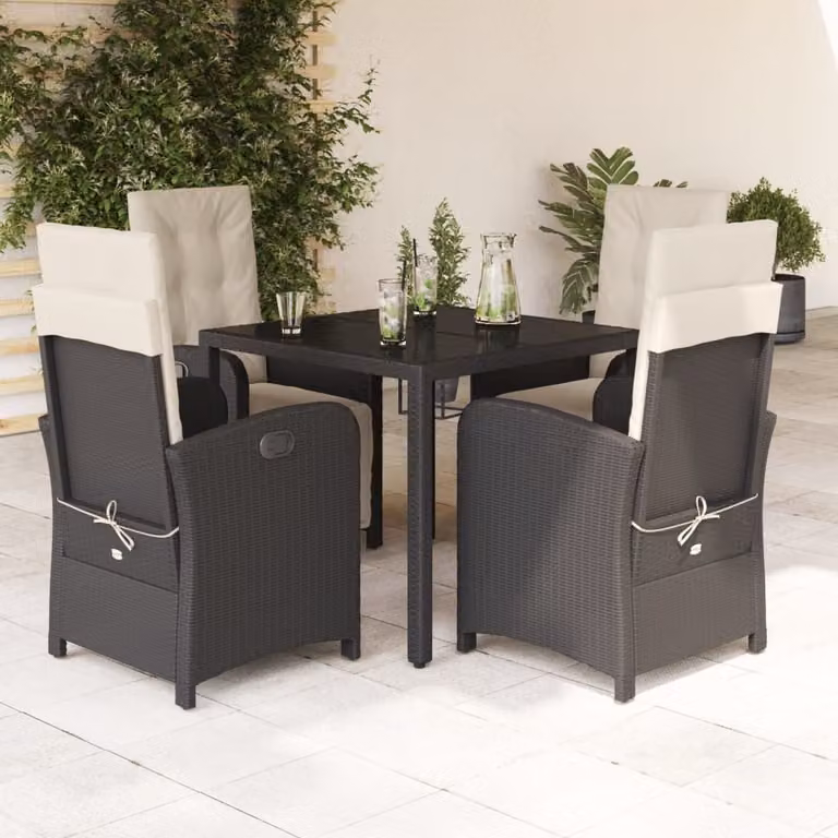 Maison Exclusive - Set da pranzo da giardino 5 pezzi con cuscini in polyrattan nero