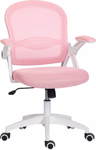 Sedia da ufficio ergonomica e regolabile Vinsetto Aosom con schienale a rete e seduta imbottita, Rosa, L: 61.5 cm, P: 65.5 cm, H: 88-97.5 cm