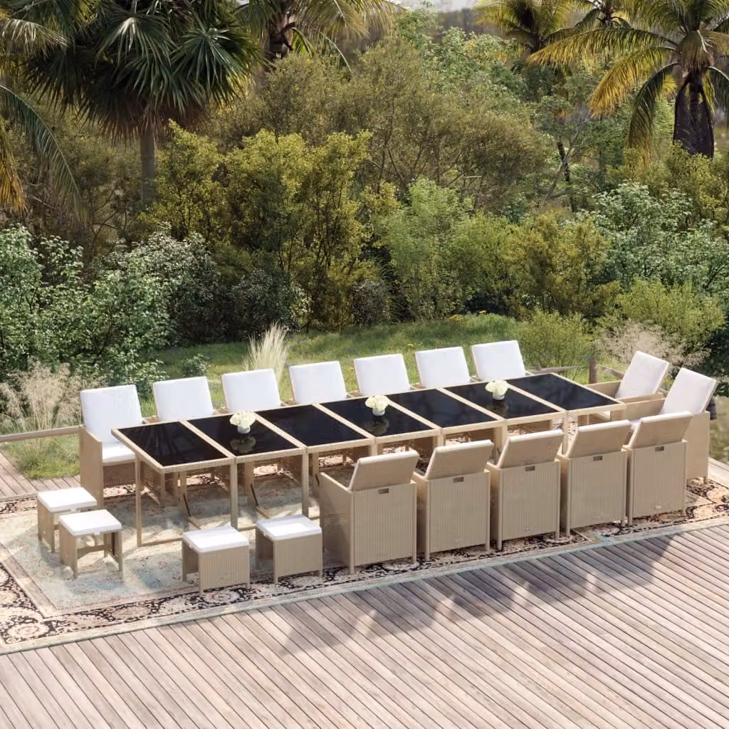 Maison Exclusive - Set da pranzo da giardino da 19 pezzi con cuscini in polyrattan beige