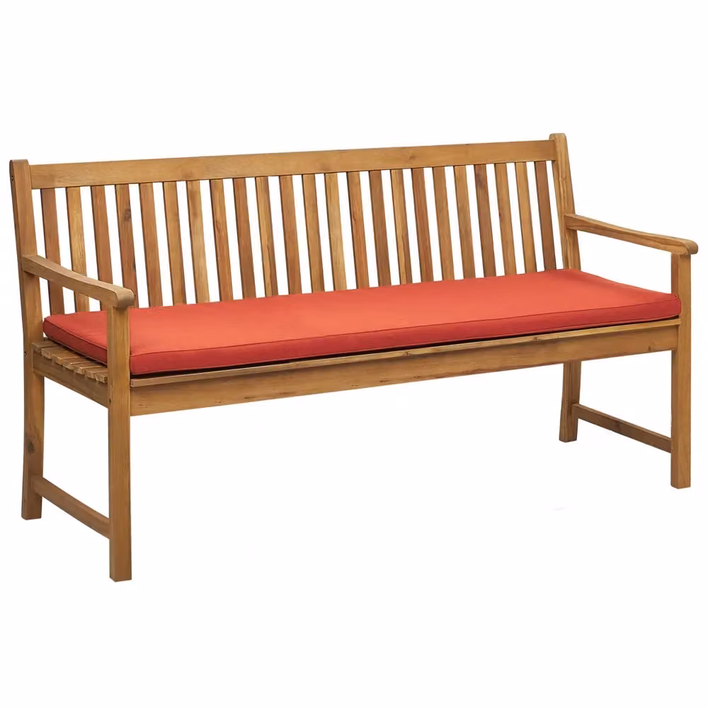 Panca da giardino BELIANI in legno di acacia con cuscini rossi e braccioli, stile rustico per esterno – 2