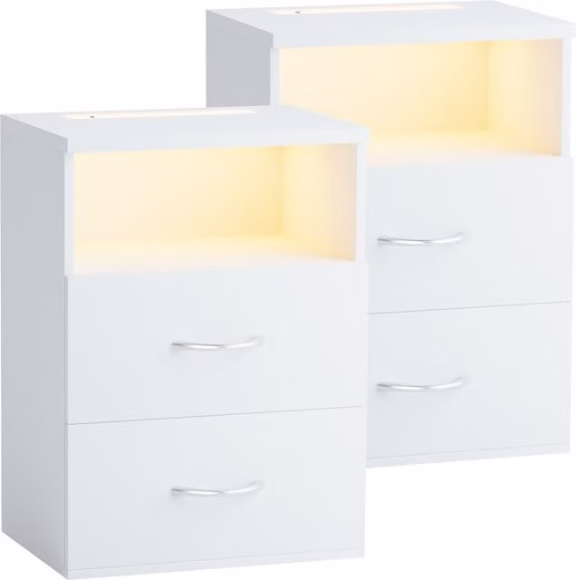 Set di 2 comodini moderni Casaria in MDF bianco lucido L 55 cm x P 40 cm x H 28 cm