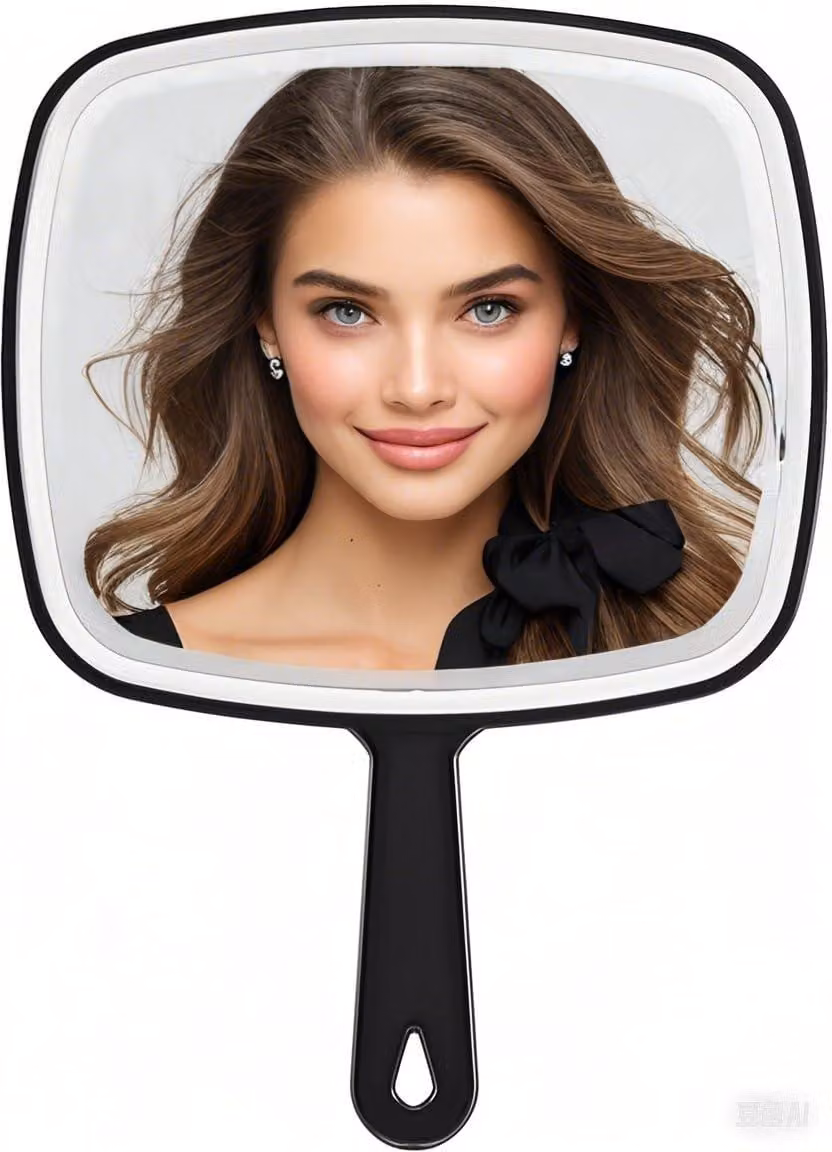 Specchio da trucco portatile, alta definizione, 19 x 26,5 cm, nero, ideale per parrucchieri e saloni di bellezza