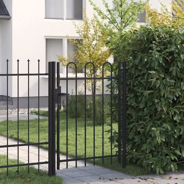 Cancello singolo per recinzione vidaXL in acciaio con parte superiore ad arco, colore nero, L: 1 m x H: 1,2 m – 1