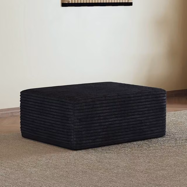 Canapé modulare a L con chaise longue OKWISH in tessuto nero con design minimalista