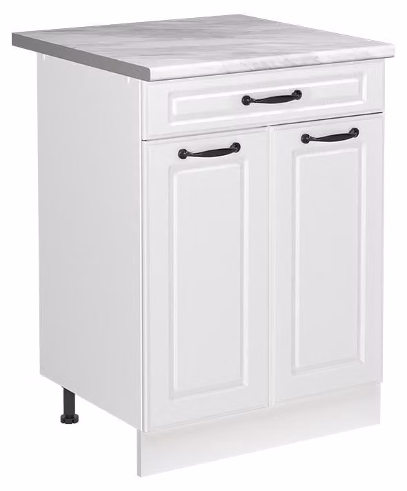 Mobile lavello cucina Vicco R-Line Bianco country/Bianco 60 cm piano di lavoro Marmo, Model 73038