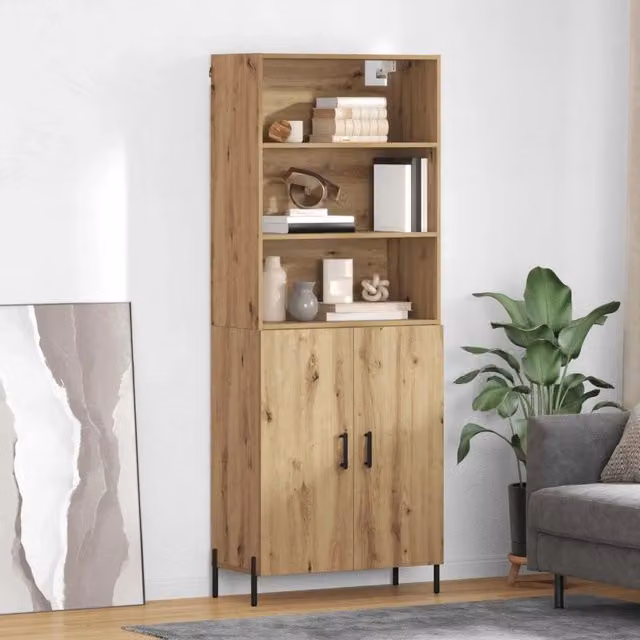 Credenza moderna vidaXL in legno e metallo color rovere, L: 69,5 cm, P: 32,5 cm, H: 180 cm – 1