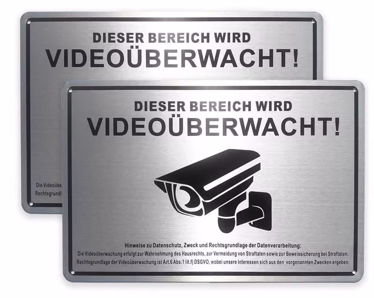 Segnaletica di sicurezza "Videosorveglianza", alluminio, 30x20 cm, set da 2, colore nero