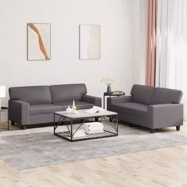 Set di 2 divani moderni vidaXL in similpelle grigia con cuscini inclusi – 1