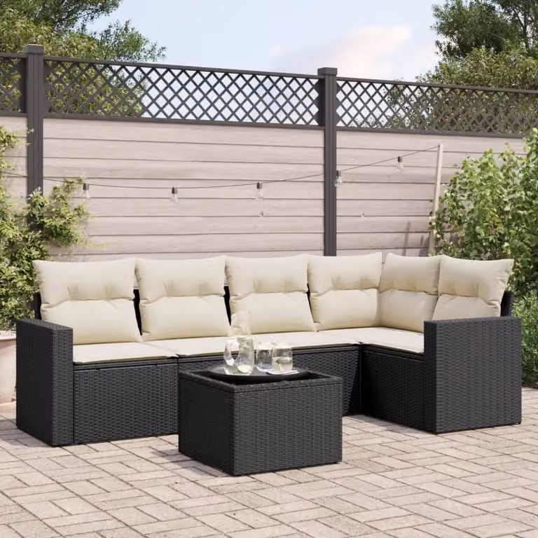 Maison Exclusive - Set da giardino 6 pezzi con cuscini in polyrattan nero