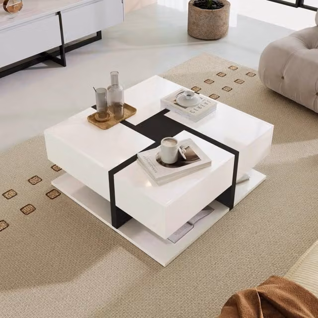 Tavolino da Caff¨¨ con 4 Cassetti ¨C Xylo ¨C Lucido, Design Moderno, 78x78x36