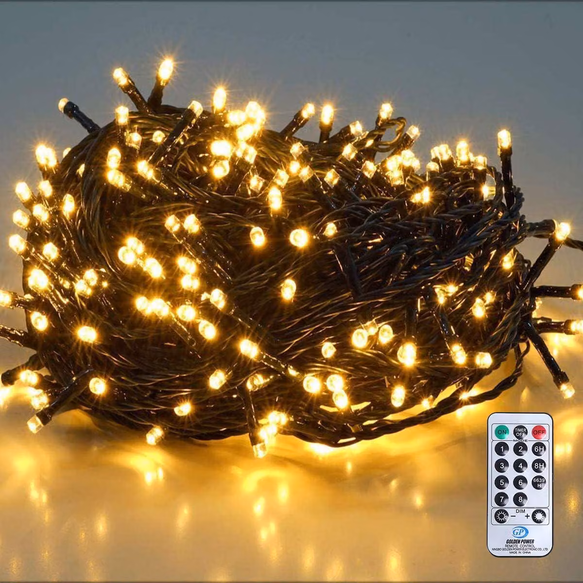 SALCAR 26 m 360 LED Catena luminosa Albero di Natale (23 m catena luminosa + 3 m cavo di alimentazione) con telecomando, 31 V Illuminazione per albero di Natale da esterno con 8 modalità e memoria, bianco caldo
