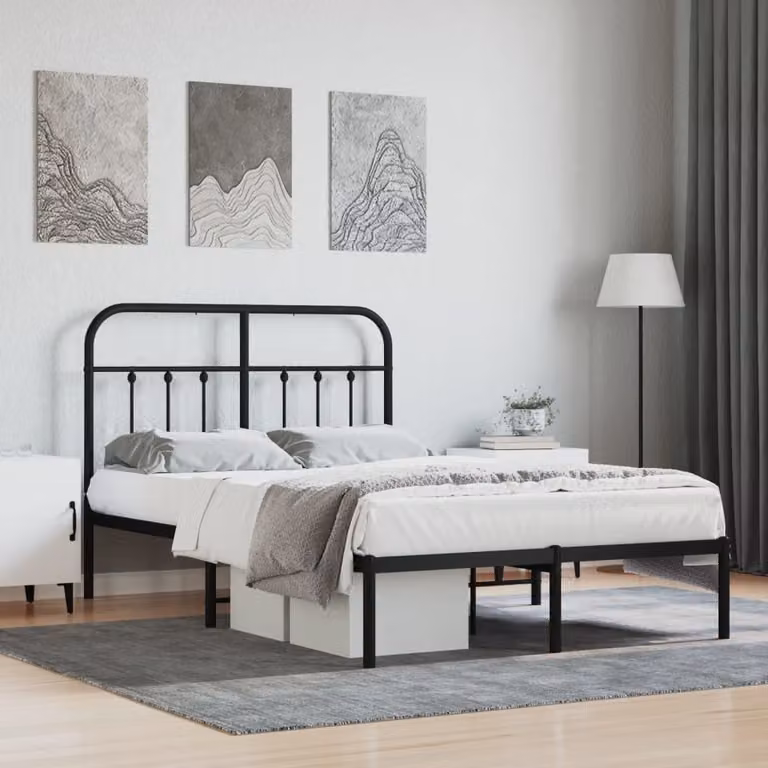 The Living Store Struttura letto con testiera in metallo nero 120x190 cm