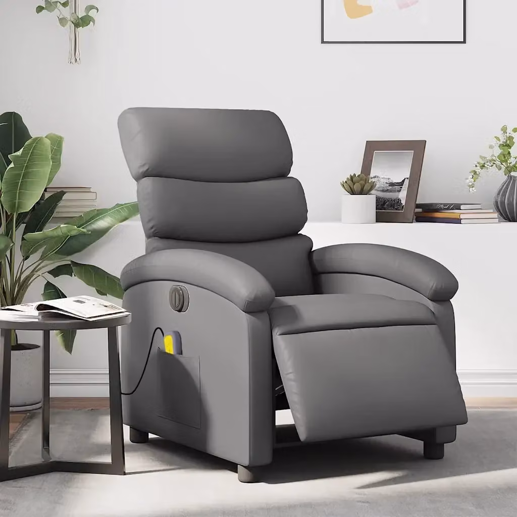 Poltrona Relax Elettrica Reclinabile in Similpelle Grigia con Braccioli e Struttura in Metallo e Legno – 2