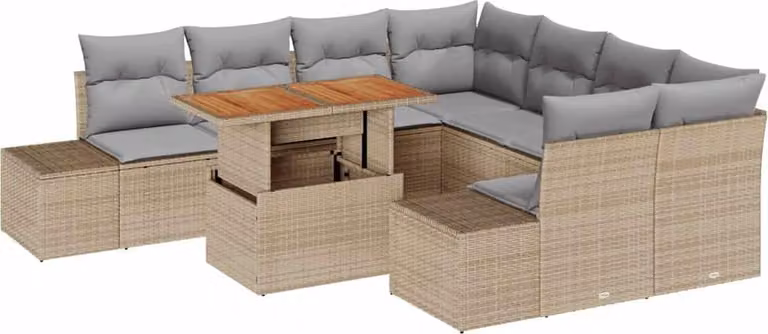 Set Divano da Giardino 9 pcs Beige Poly Rattan