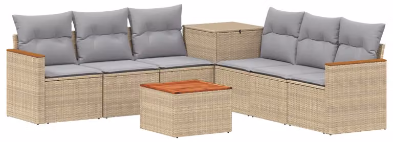 Set di divani da esterno, 8 pezzi. Colore: beige e grigio chiaro. Materiali: rattan sintetico e acciaio